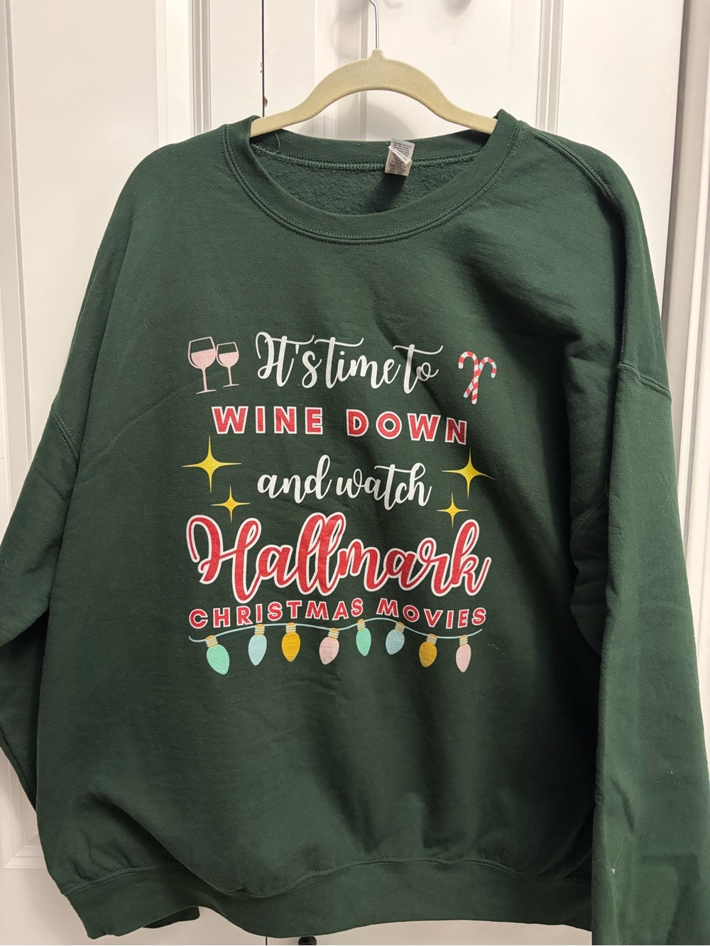 Gildan Green 'Wine Down and Watch Hallmark' Graphic Sweatshirt